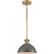 Lyndon 1 Light 10 inch Gray with Brass Mini Pendant Ceiling Light