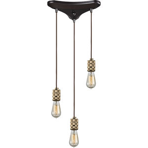 Camley 3 Light 10 inch Oil Rubbed Bronze with Polished Gold Multi Pendant Ceiling Light in Triangular Canopy, Configurable