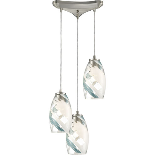 Turbulence 3 Light 12 inch Satin Nickel Multi Pendant Ceiling Light in Triangular Canopy, Configurable
