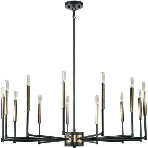 Livingston 13 Light 38 inch Matte Black with Satin Brass Chandelier Ceiling Light