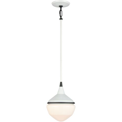 Mid-Century Schoolhouse 1 Light 8 inch Enamel White with Matte Black Mini Pendant Ceiling Light
