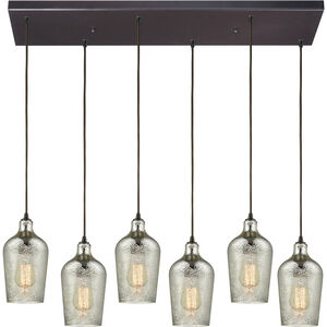 Hammered Glass 6 Light 30 inch Oil Rubbed Bronze Multi Pendant Ceiling Light in Rectangular Canopy, Configurable