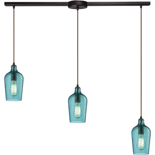 Hammered Glass 3 Light 36 inch Oil Rubbed Bronze Multi Pendant Ceiling Light in Hammered Aqua Glass, Configurable