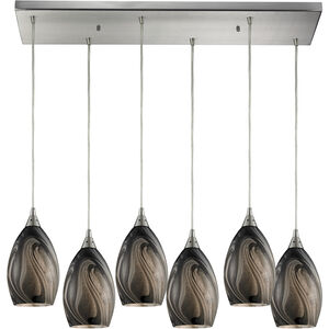 Formations 6 Light 30 inch Satin Nickel Multi Pendant Ceiling Light in Ashflow, Incandescent, Rectangular Canopy, Configurable