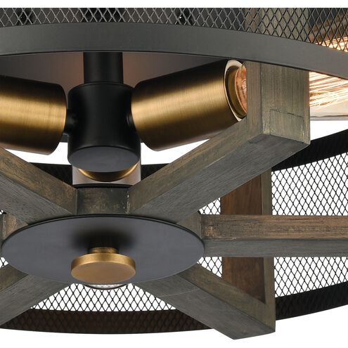 Woodbridge 3 Light 17 inch Matte Black with Weathered Oak Flush Mount Ceiling Light