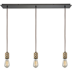 Camley 3 Light 36 inch Oil Rubbed Bronze with Polished Gold Multi Pendant Ceiling Light in Linear, Configurable