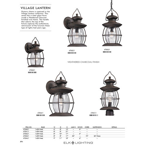Village Lantern 1 Light 8 inch Weathered Charcoal Outdoor Pendant