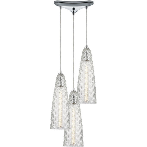 Glitzy 3 Light 12 inch Polished Chrome Pendant Ceiling Light in Triangular Canopy