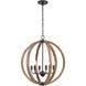 Barrow 6 Light 22 inch Matte Black with Birchwood Chandelier Ceiling Light