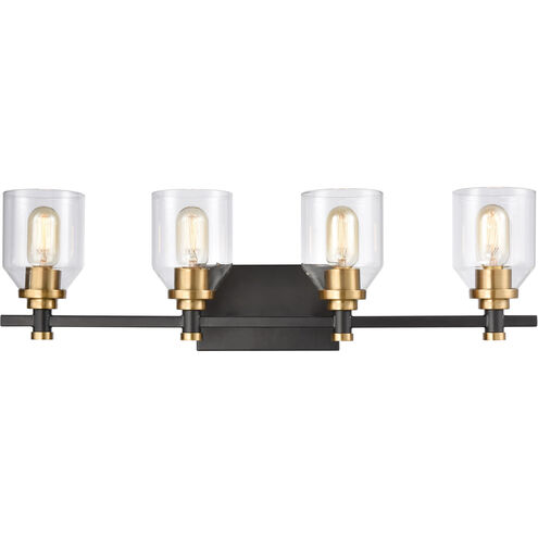 Cambria 4 Light 28 inch Matte Black with Satin Brass Vanity Light Wall Light