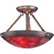 Diamante 2 Light 15 inch Pewter with Red Semi Flush Mount Ceiling Light