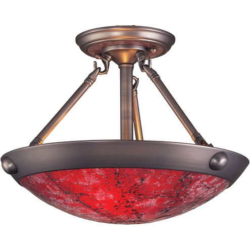 Diamante 2 Light 15 inch Pewter with Red Semi Flush Mount Ceiling Light