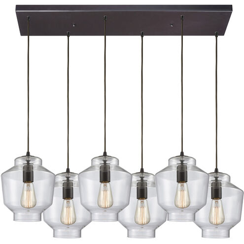 Barrel 6 Light 32 inch Oil Rubbed Bronze with Clear Pendant Ceiling Light in Rectangular Canopy