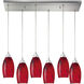 Galaxy 6 Light 30 inch Satin Nickel Multi Pendant Ceiling Light in Red Galaxy Glass, Configurable