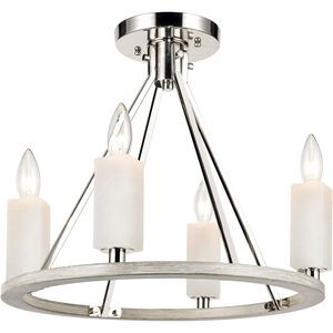White Stone 4 Light 18 inch Polished Nickel with Sunbleached Oak Semi Flush Mount Ceiling Light