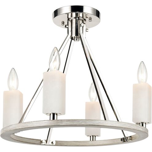 White Stone 4 Light 18 inch Polished Nickel with Sunbleached Oak Semi Flush Mount Ceiling Light
