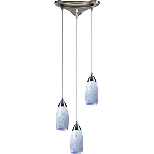 Milan 3 Light 10 inch Satin Nickel Mini Pendant Ceiling Light in Snow White Glass
