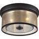 Diffusion 2 Light 13 inch Oil Rubbed Bronze with Beige and Silver Flush Mount Ceiling Light