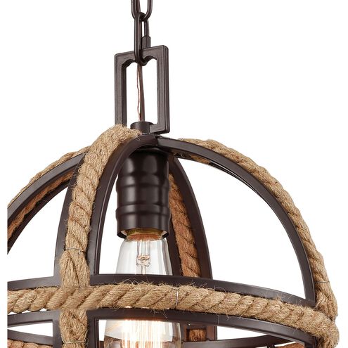 Natural Rope 1 Light 12 inch Oil Rubbed Bronze Mini Pendant Ceiling Light