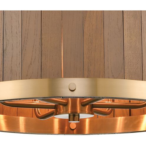 Wooden Barrel 6 Light 19 inch Satin Brass with Natural Chandelier Ceiling Light
