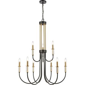 Glendon 9 Light 31 inch Matte Black with Burnished Brass Chandelier Ceiling Light