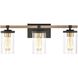 Geringer 3 Light 22 inch Charcoal with Beechwood and Burnished Brass Vanity Light Wall Light