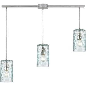 Diamond Pleat 3 Light 36 inch Satin Nickel Multi Pendant Ceiling Light in Linear with Recessed Adapter, Configurable
