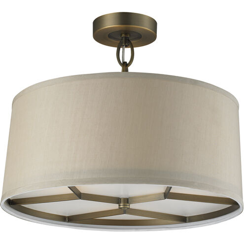 Baxter 3 Light 16 inch Brushed Antique Brass Semi Flush Mount Ceiling Light