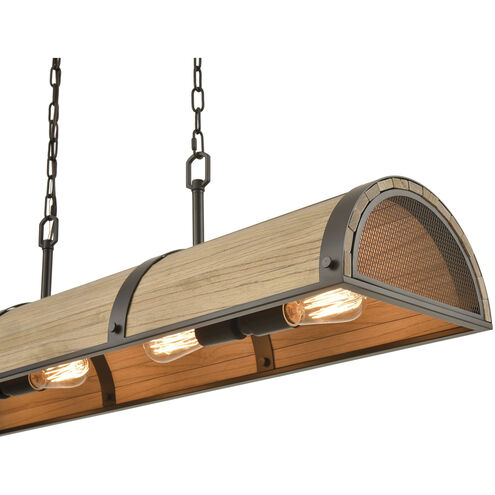 Wooden Barrel 4 Light 40 inch Oil Rubbed Bronze with Natural Linear Chandelier Ceiling Light