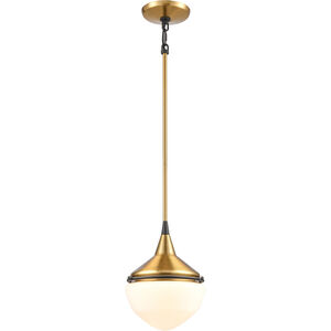 Mid-Century Schoolhouse 1 Light 8 inch Satin Brass with Matte Black Mini Pendant Ceiling Light