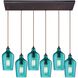 Hammered Glass 6 Light 30 inch Oil Rubbed Bronze Mini Pendant Ceiling Light in Hammered Aqua Glass