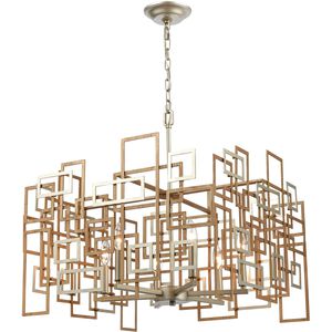 Gridlock 6 Light 23 inch Matte Gold with Aged Silver Chandelier Ceiling Light