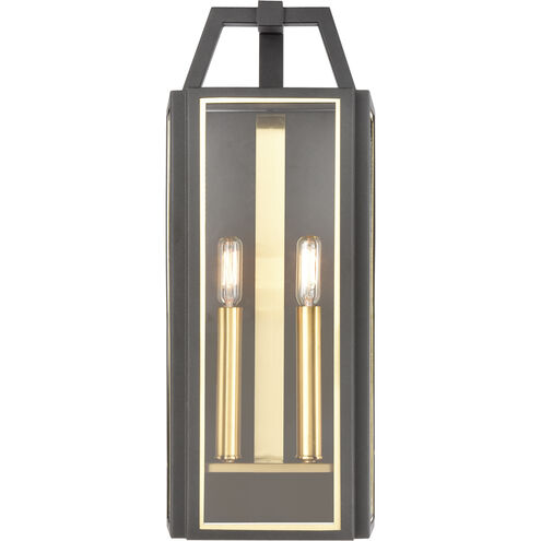 Portico 2 Light 21 inch Charcoal with Brushed Brass Outdoor Wall Sconce