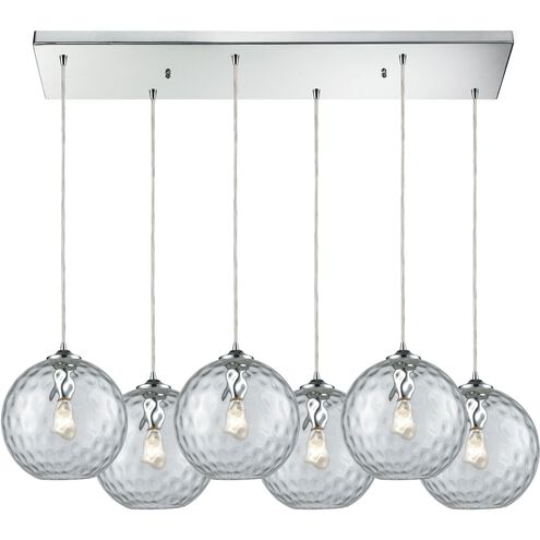 Watersphere 6 Light 30 inch Polished Chrome Mini Pendant Ceiling Light in Hammered Clear Glass