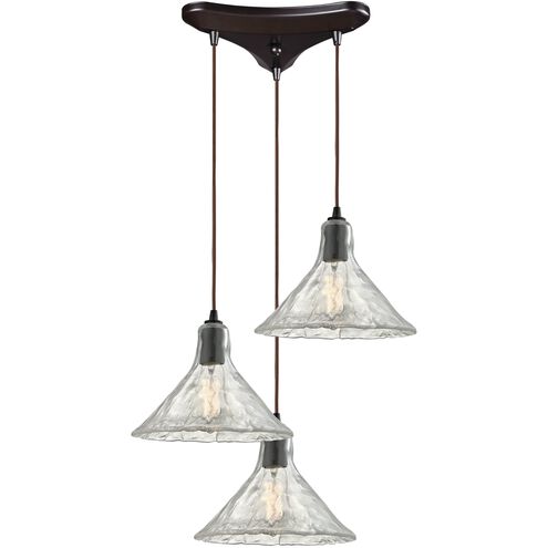 Hand Formed Glass 3 Light 10 inch Oil Rubbed Bronze Mini Pendant Ceiling Light