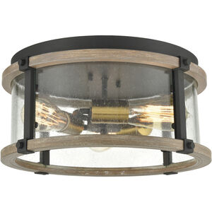 Geringer 3 Light 15 inch Charcoal with Beechwood and Burnished Brass Flush Mount Ceiling Light