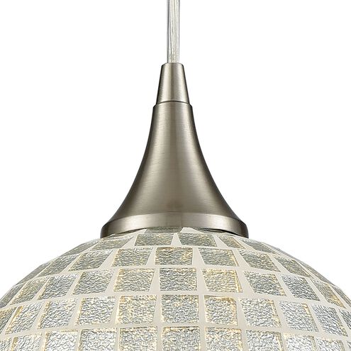 Fusion 1 Light 8 inch Satin Nickel with Silver Mini Pendant Ceiling Light in Silver Mosaic Glass