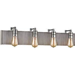 Corrugated Steel 4 Light 32 inch Polished Nickel with Weathered Zinc Vanity Light Wall Light