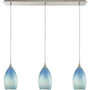 Earth 3 Light 36 inch Satin Nickel Multi Pendant Ceiling Light in Whispy Cloud Sky Blue, Incandescent, Linear, Configurable