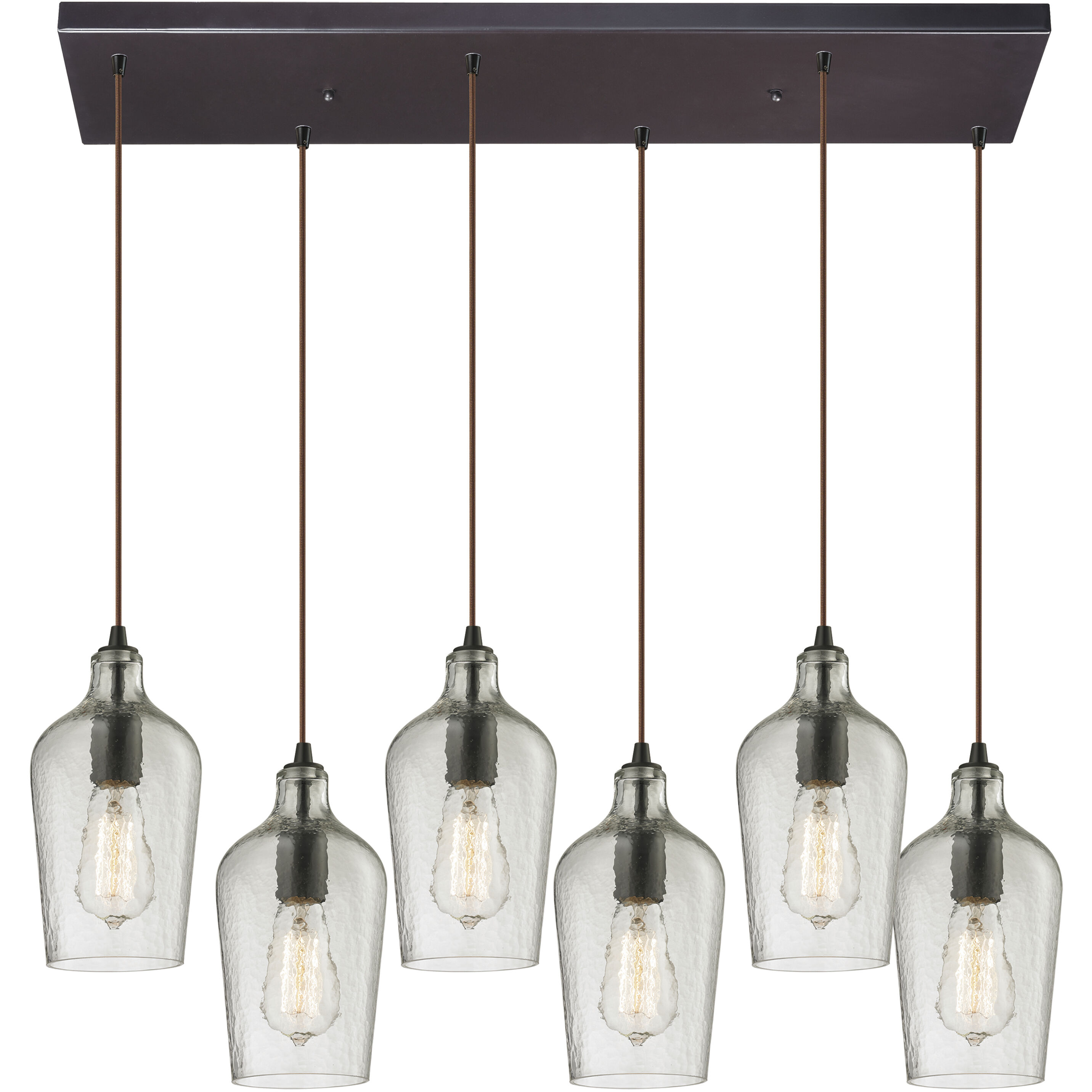 ELK 10331 6RC CLR Hammered Glass Multi Pendant Ceiling Light in Hammered Clear Glass Configurable