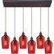 Hammered Glass 6 Light 30 inch Oil Rubbed Bronze Mini Pendant Ceiling Light in Hammered Red Glass