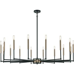 Livingston 16 Light 52 inch Matte Black with Satin Brass Chandelier Ceiling Light