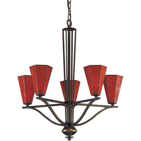 Mission 5 Light 23 inch Aged Bronze with Red Chandelier Ceiling Light