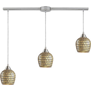 Fusion 3 Light 36 inch Satin Nickel Multi Pendant Ceiling Light in Multi Mosaic Glass, Incandescent, Linear with Recessed Adapter, Linear