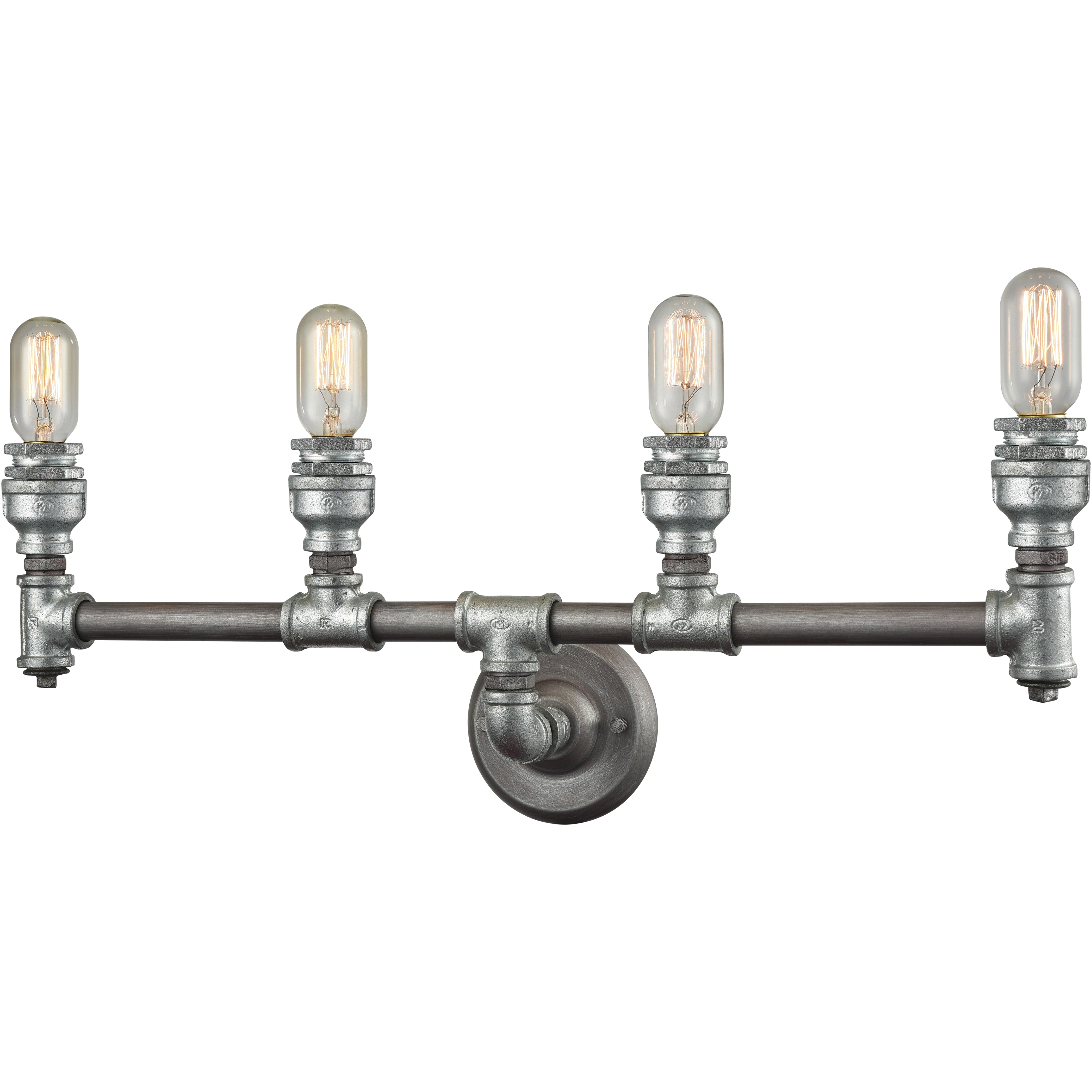 Cast Iron Pipe 4 Light 28 inch Weathered Zinc with Zinc Vanity Light Wall Light