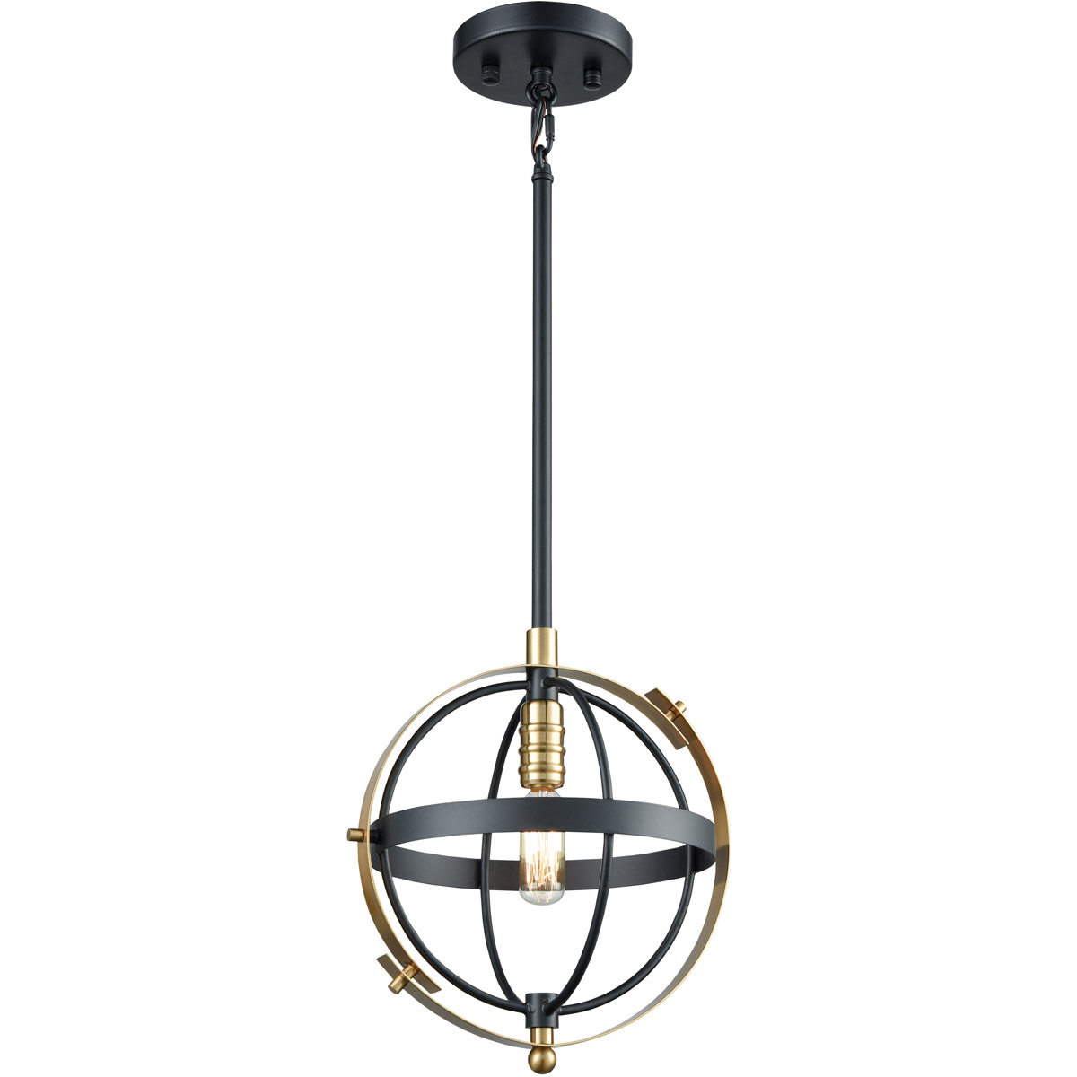 Caldwell 1 Light 10 inch Matte Black with Satin Brass Mini Pendant Ceiling  Light